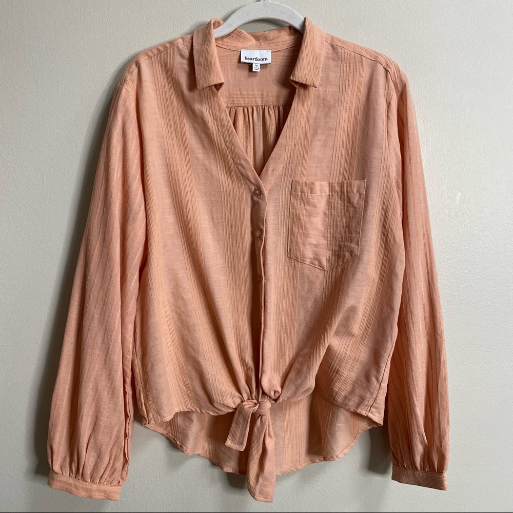 Heartloom Peach Tie Front Blouse Size Medium